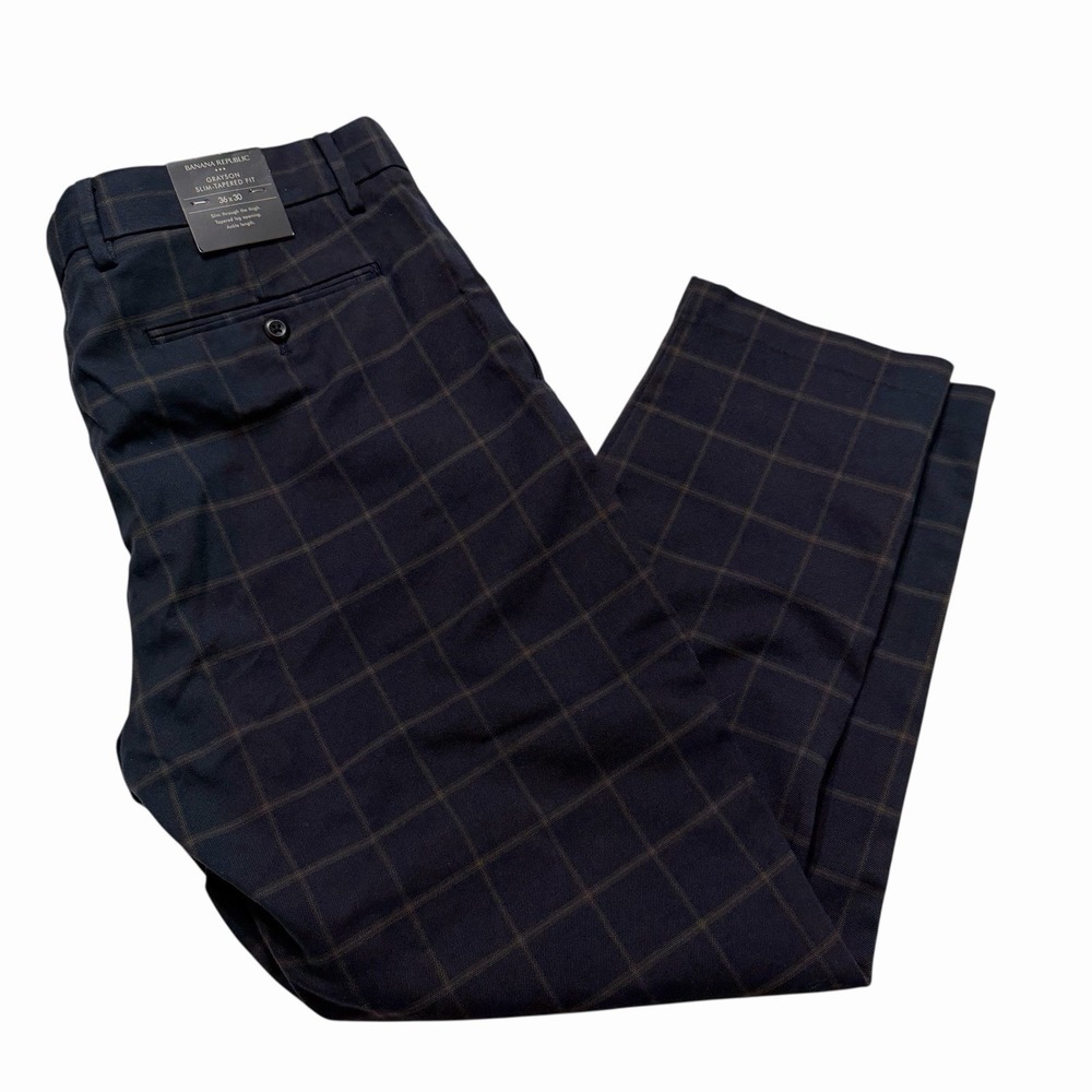 Banana Republic Slim Tapered Grayson Pant Mens Blue Plaid‎ NWT